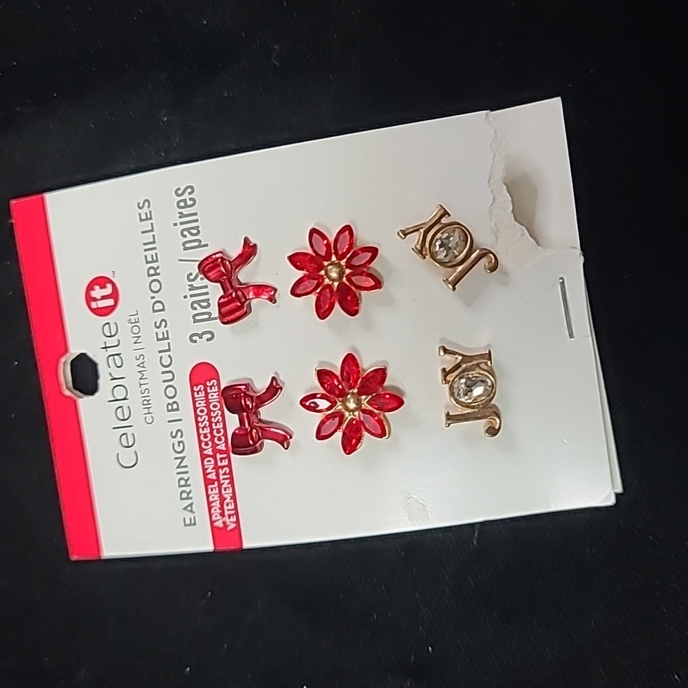 Celebrate It Earrings - 3 pairs Christmas Noel NIP
